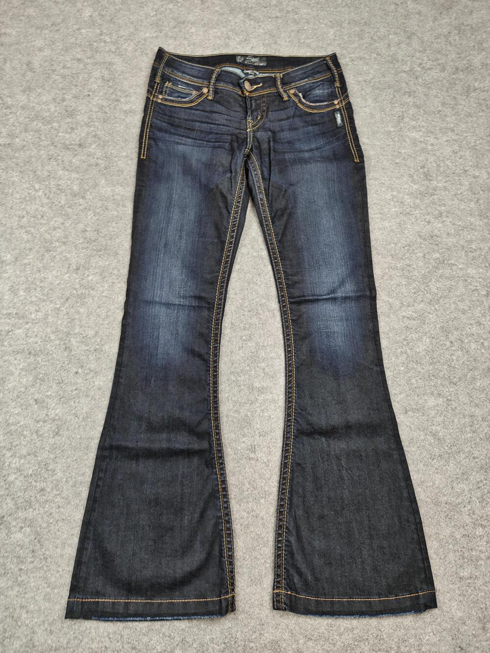 Silver Jeans Womens 27 Blue Flared Camden Rose Bell Slim Dark Wash 33 Inseam